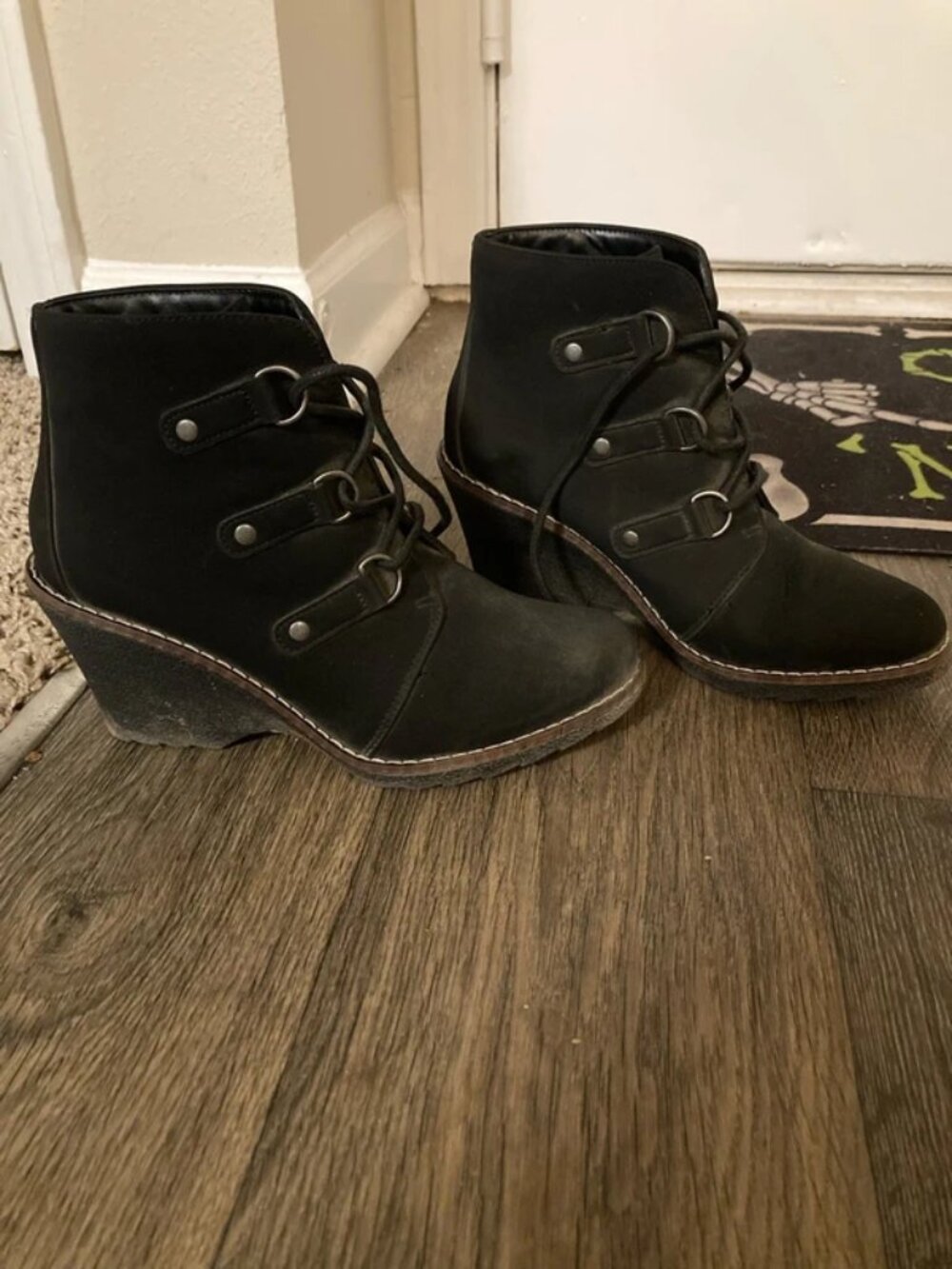 Black wedge ankle boots